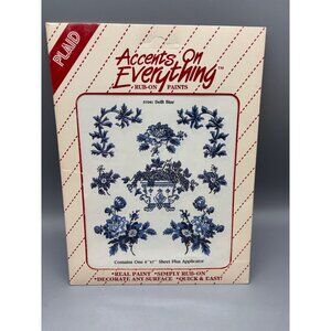 Vtg Plaid Accents On Everything Rub-On Paints Delft Blue Design Floral Craft Dec